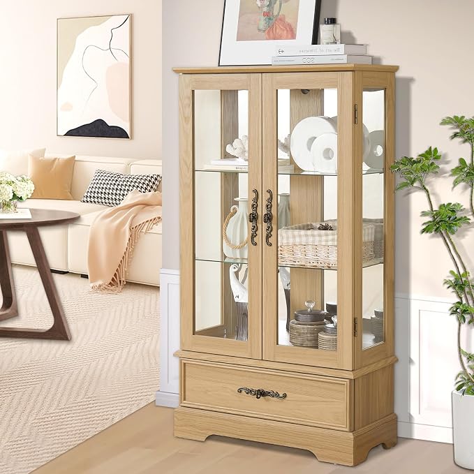 Lighted Glass Curio Display Cabinet by Firscook