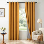 100% Blackout Linen Textured Curtains 72 Inch Long, Mustard Yellow | 100% by 100BlackoutShield