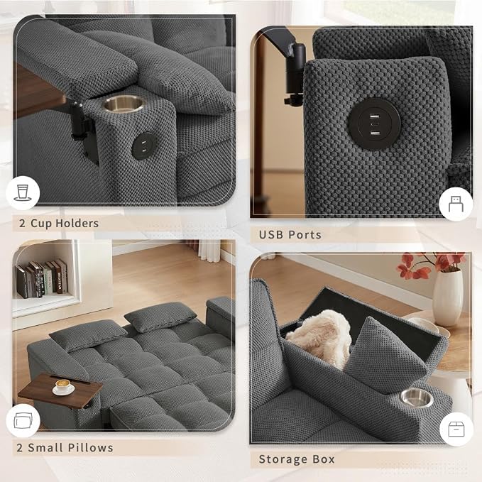 oaaktu Large Size Convertible Sleeper Sofa Bed, Polka dot Velvet Pull Out Futon - Image 5