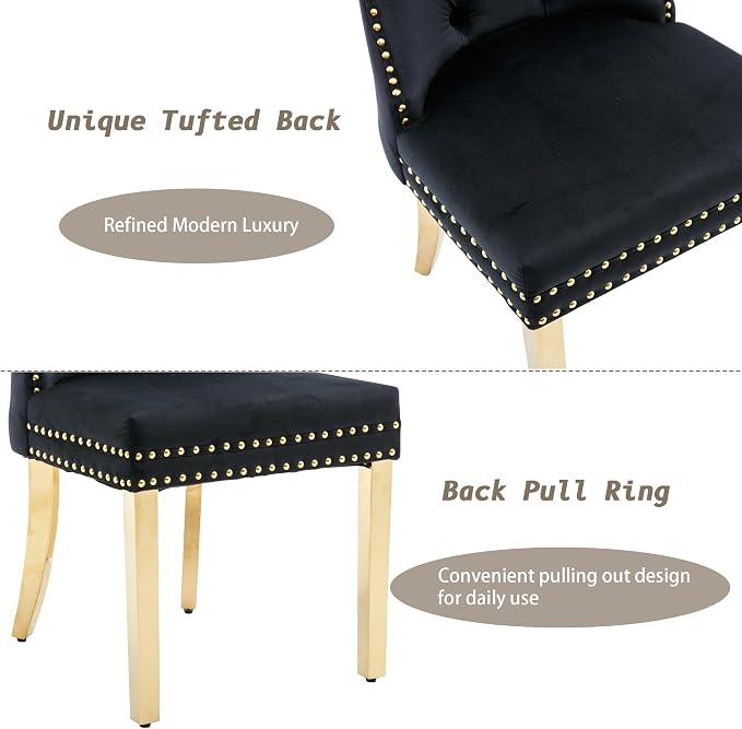 KCC Velvet Dining Chairs Set of 4, Upholstered High-end Tufted Dining Chair - Image 5