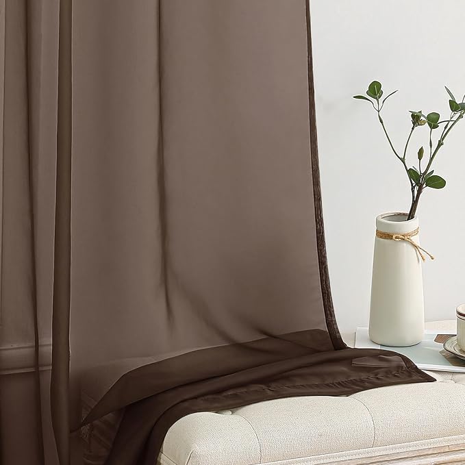 MIULEE Chocolate Brown Sheer Curtains 54 X 108 Inches, 2 Panels | Voile Drapes - Image 4