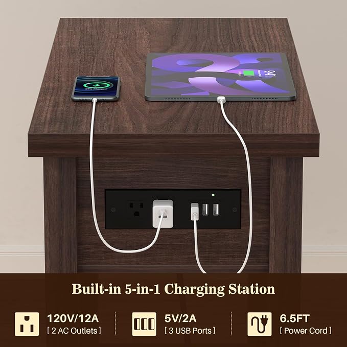 Armocity Narrow End Table with Charging Station - Image 9