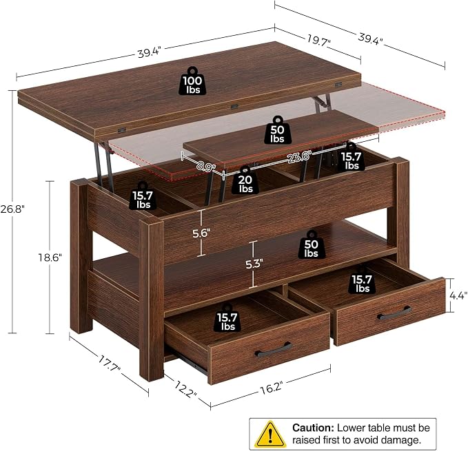 Rolanstar Coffee Table Lift Top, Converts to Dining Table - Image 3