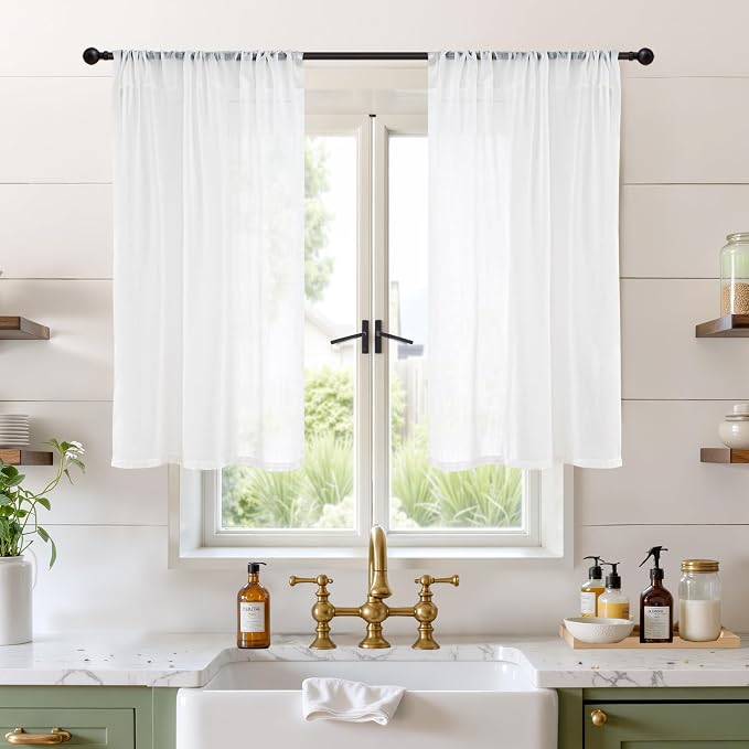 BGment 45 Inch Length White Linen Curtains by BGment