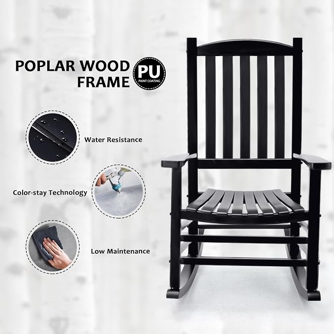 Hupmad Wooden Rocking Chair Outdoor Oversized Porch Rocker Chair, Patio Wooden - Image 8