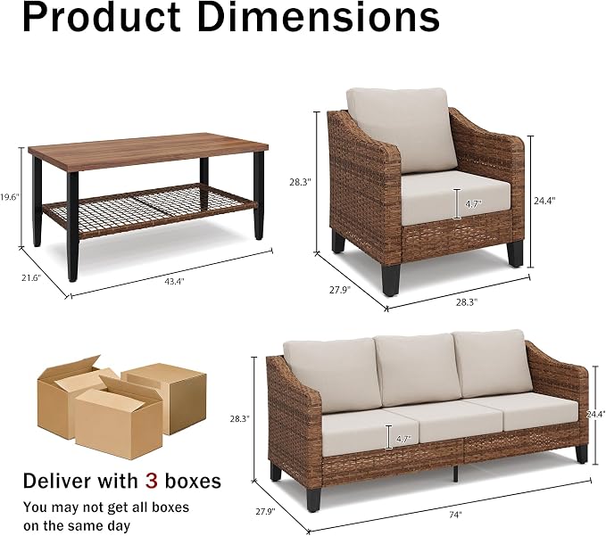 4-Piece Patio Conversation Sets, Outdoor Sectional Sofa 2-Tier Coffee Table - Image 3