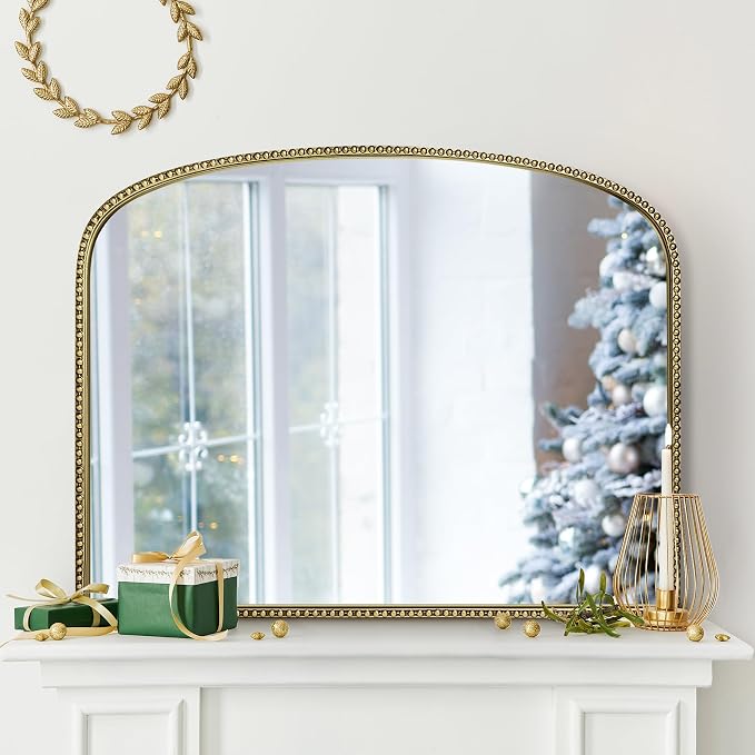36"X28" Arched Mirror, Metal Beaded Frame Mirror by Wemily