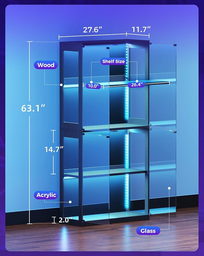 AODK Display Case with RGB Lights, 4-Tier Display Cabinet with Glass Doors and - Image 2