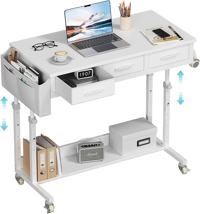 White Portable Rolling Computer Desk by Unknown