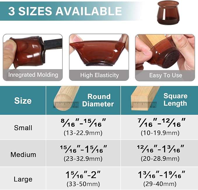 24 Pcs Chair Leg Floor Protectors Round, Silicone Felt Furniture Leg Pads Caps - Image 5