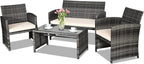 Goplus 4-Piece Rattan Patio Furniture Set, Outdoor Wicker Conversation Sofa by Goplus