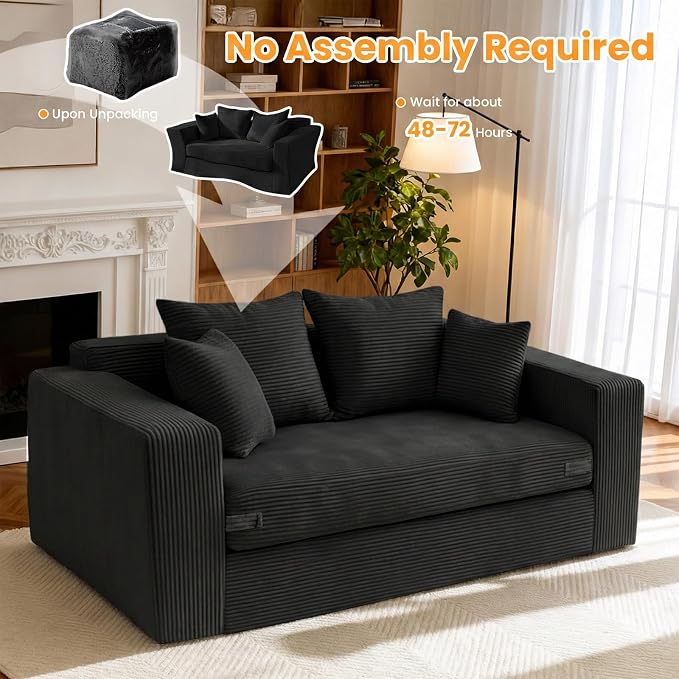 55" Small Boneless Couch, 3-in-1 Boneless Loveseat Sleeper Sofa Bed Convertible - Image 8