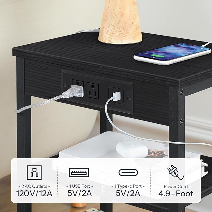 HOOBRO Side Table with Charging Station and USB Port, Small End Table - Image 4