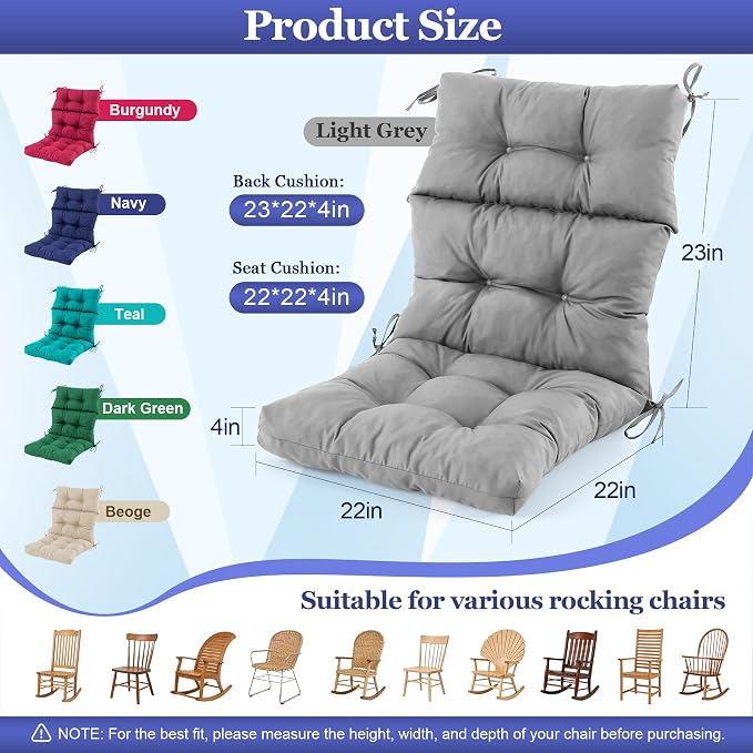 Rocking Chair Cushion, Waterproof and Fade-Resistant Adirondack Rocker Cushions - Image 2