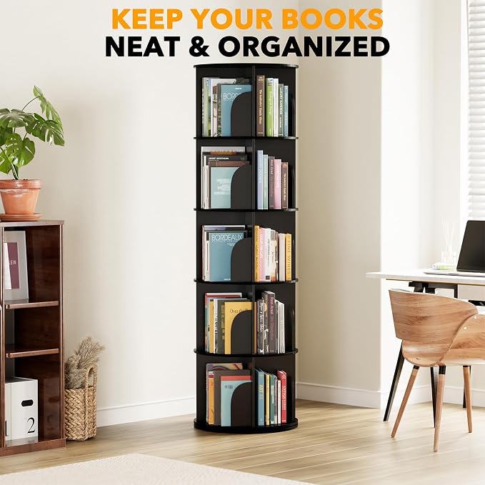 SpaceAid 5 Tier Rotating Bookshelf Tower, Spinning Bookcase Lazy Susan - Image 6