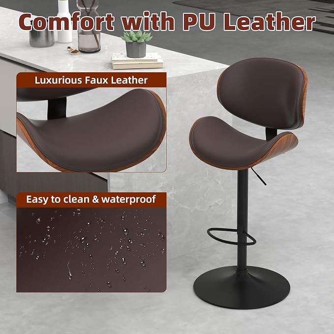 civama Brown Bar Stools Set of 2 - Image 4