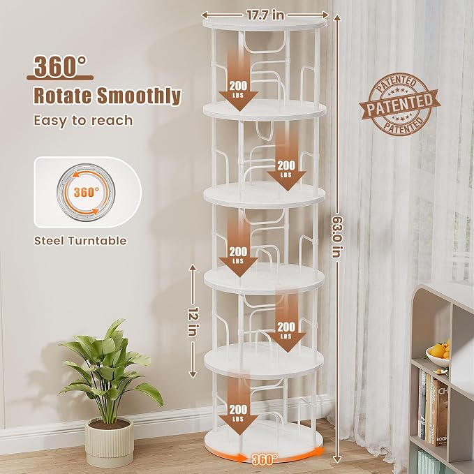 ALLSTAND 5 Tier Rotating Bookshelf, 360 ° Display Stackable Spinning Bookshelf - Image 2