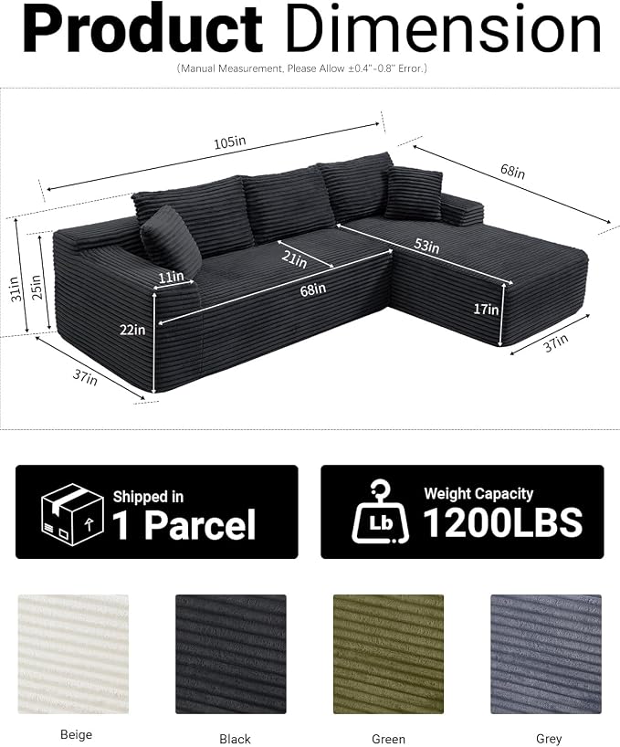 108" Cloud Sectional Couch, Modern Modular Sectional Sofa - Image 2
