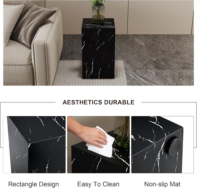 Black Rectangular End Coffee Table, Modern Elegant Bedside Nightstand Table - Image 3