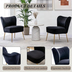 Velvet Accent Chair Set of 2 Comfy Living Room Chair Armless Slipper Chair Mid - Image 4