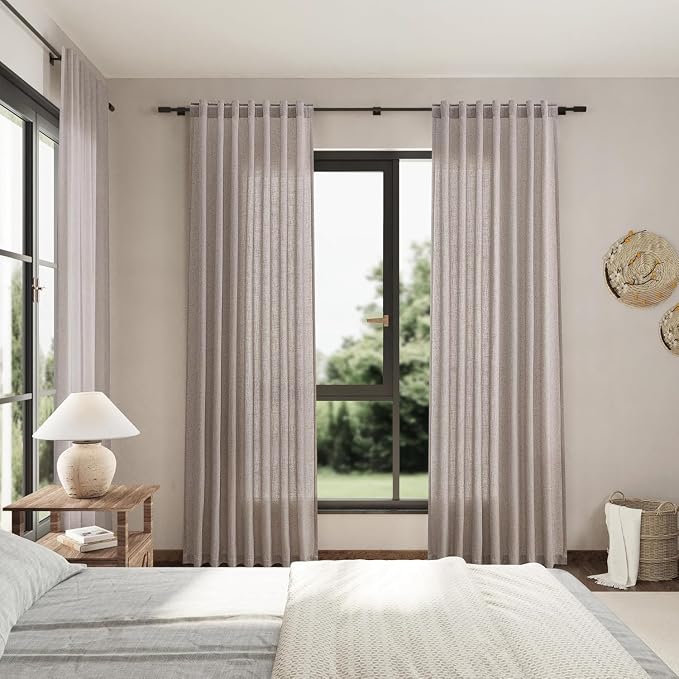Brownish Grey Linen Curtains for Living Room 105 Inches Long Back Tab Light - Image 7