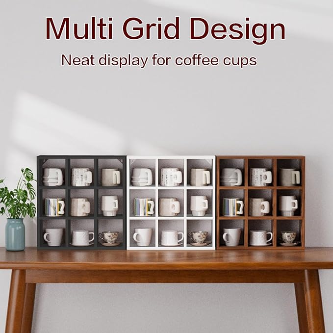 Helsin 9 Grid Vintage Coffee Mug Display Rack, 16inch Wall Mounted Wooden Curio - Image 6