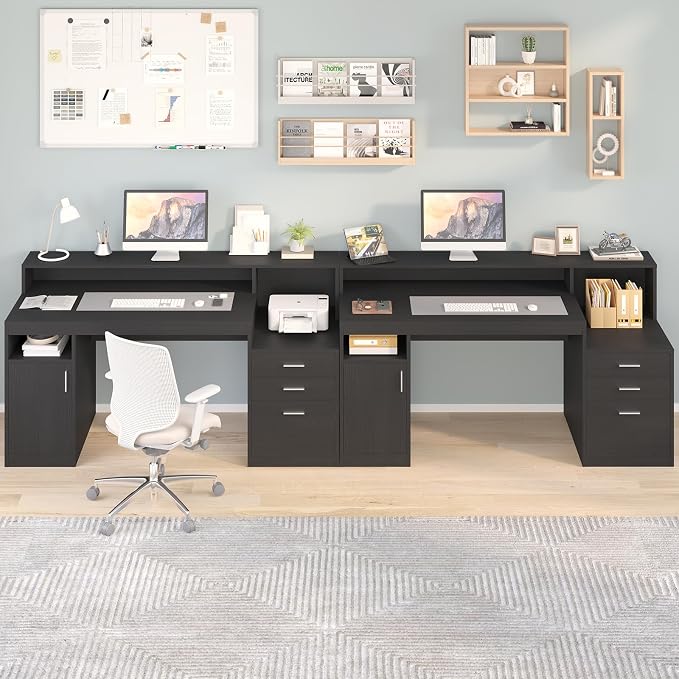 YOMILUVE Computer Desk with 3 Drawer & Storage Shelves, Home Office Desk with - Image 9