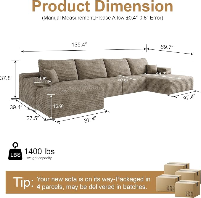 AUGOP 136" Sectional Couches for Living Room Modern Modular Sofa - Image 2