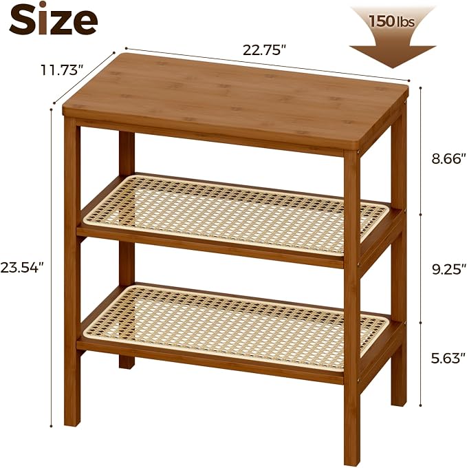 Rattan Side Table Mid Century Modern End Table 3-Tier - Image 2