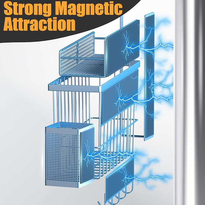 Magnetic Spice Rack for Refrigerator, 7 Pack Metal Magnetic Shelf, Moveable - Image 3