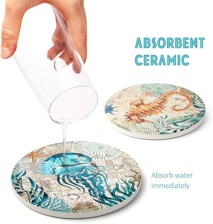 Teivio Absorbing Stone Sea Ocean Life Coasters - Image 6
