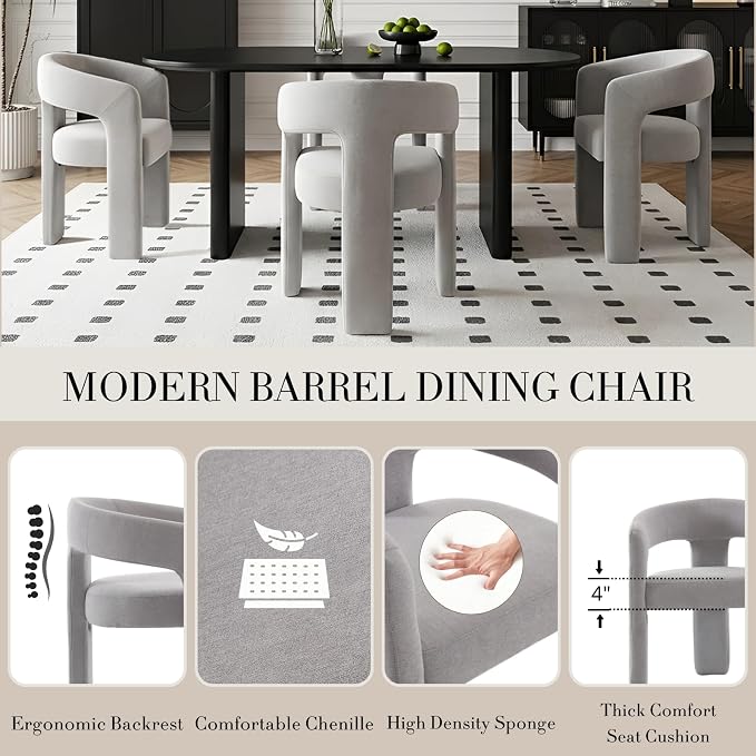 Modern Chenille Barrel Dining Chair Upholstered Fabric Dining Room Chair - Image 5