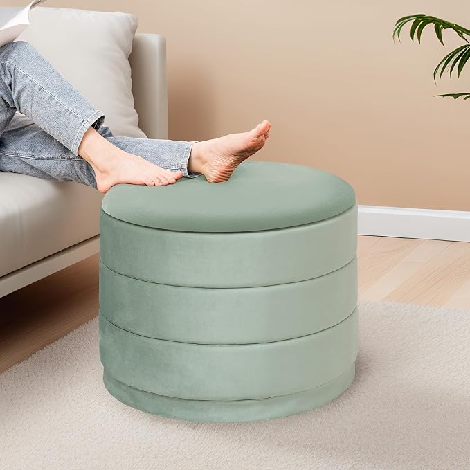23" Upholstered Round Velvet Ottoman - Image 5