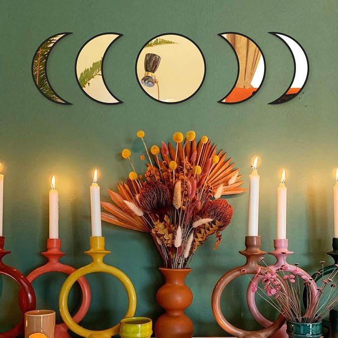 MAXROCK Scandinavian Natural Decor Acrylic Moonphase Mirrors, Moon Phase Mirror - Image 2
