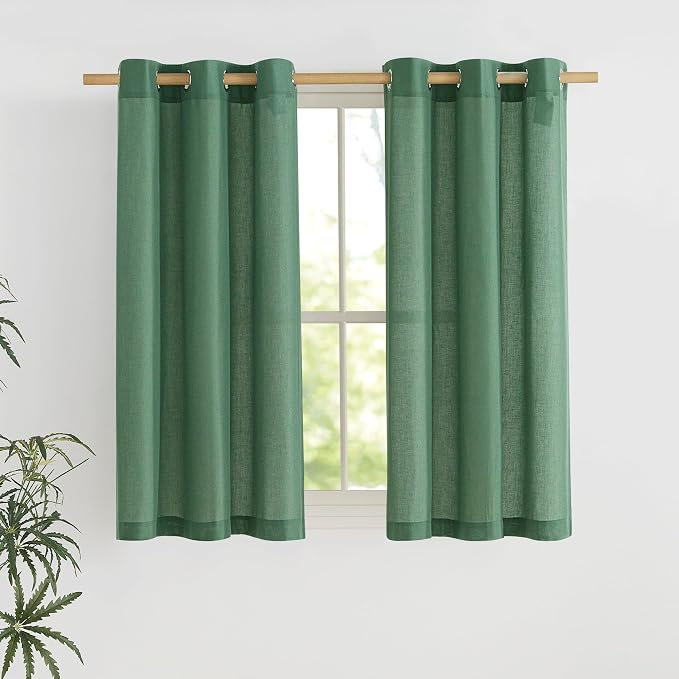 NICETOWN Olive Green Short Linen Curtains by NICETOWN