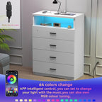 FJTJBSI Dresser with Power Outlets and LED Lights Wooden 4 Drawer Dresser with - Image 4