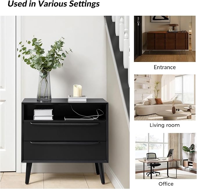 HULALA HOME End Table with Charging Station, Mid-Century Modern 2 Drawer and - Image 6
