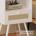 SUPERJARE Nightstand with Charging Station & Rattan-Like Decor Drawer, Rattan - Image 7