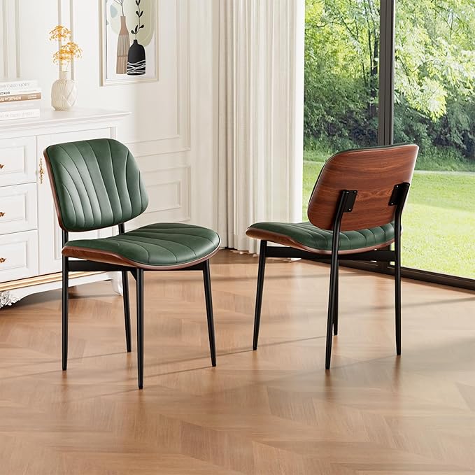REONEY Dining Chairs Set of 2, Mid-Century Modern Upholstered PU Leather Chairs by REONEY
