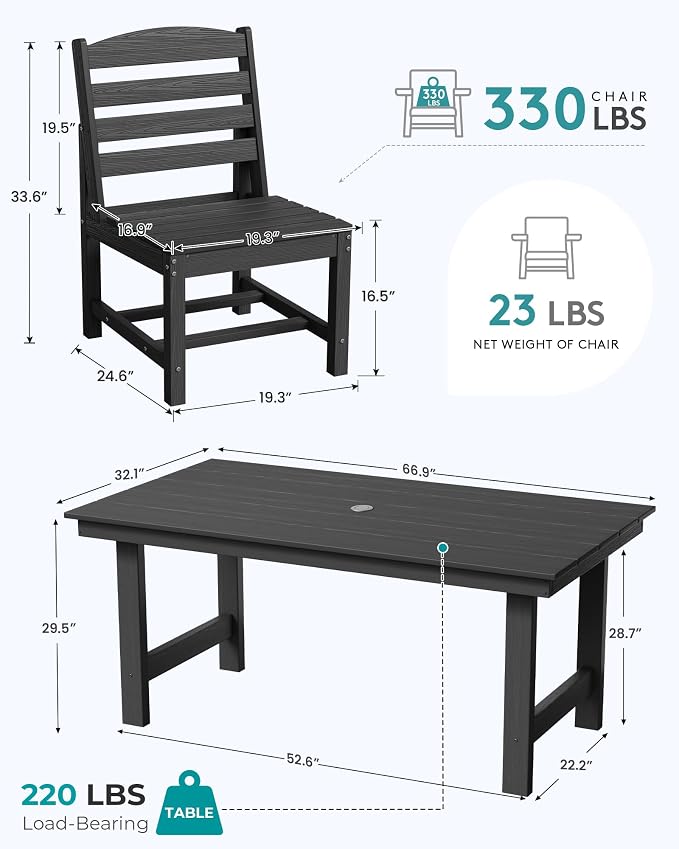 SERWALL Patio Dining Sets for 6 Person, HDPE Dining Set - Image 3