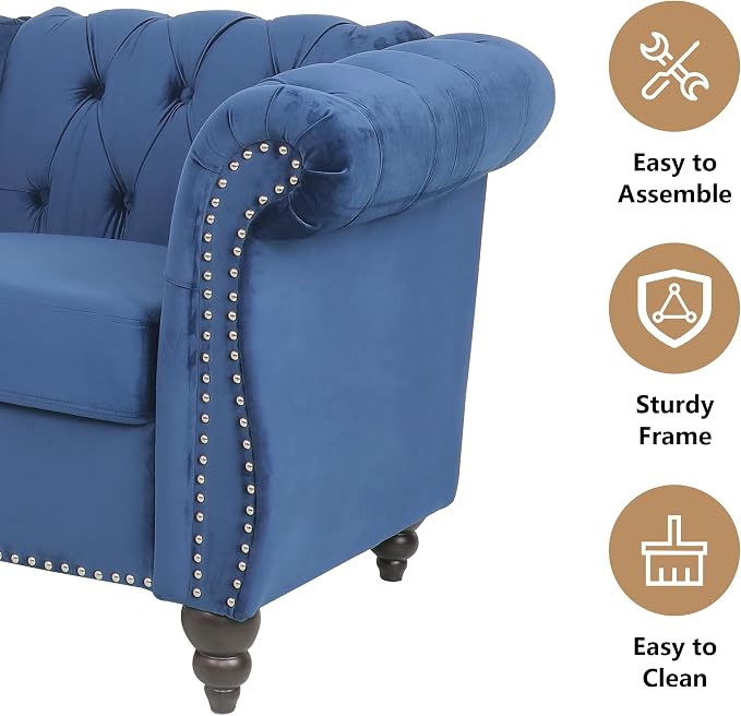 Chesterfield Loveseat Sofa, Modern Velvet Small Sofa Couch 2 Seater - Image 7