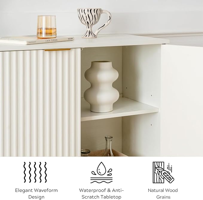 EYYTHUNG Fluted Cabinet with Storage, Sideboard Buffet Cabinet with Adjustable - Image 6