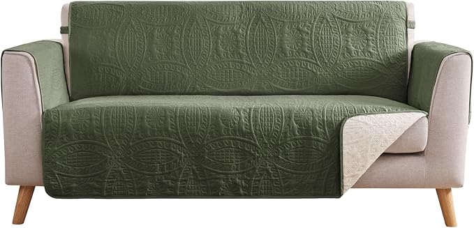 Olive Green Loveseat Covers for 2 Cushion Couch, Water-Repellent Slip Covers by Pamhaven