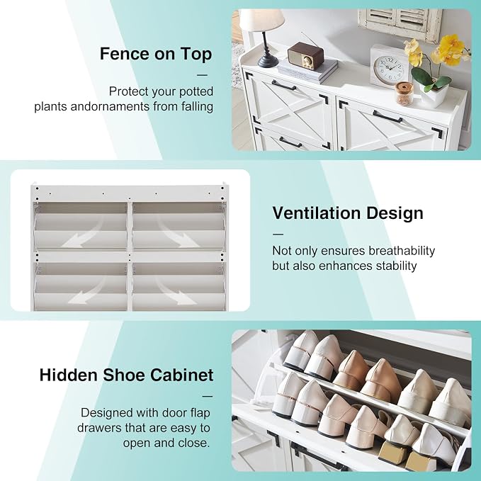 Barnyatoh Shoe Storage Cabinet, Farmhouse Shoe Organizer - Image 4
