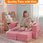 MeMoreCool Pink Corduroy Kids Play Couch, Modular Toddler Couch - Image 6