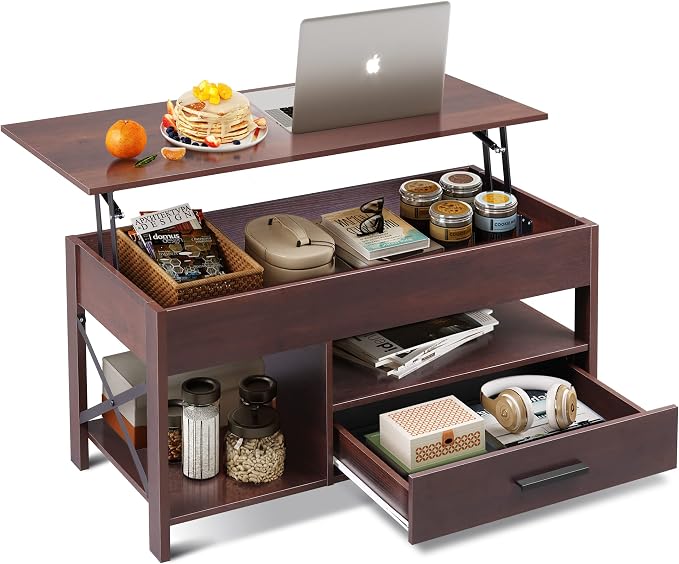 WLIVE Lift Top Coffee Table, Hidden Compartment, Wooden Lift Tabletop Center by WLIVE