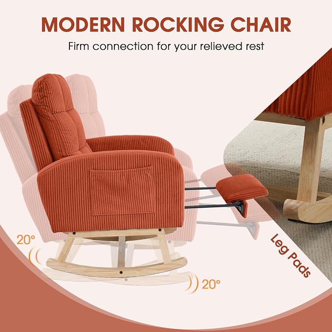 NIOIIKIT Nursery Rocking Chair, Corduroy Upholstered Rocking Chair - Image 5