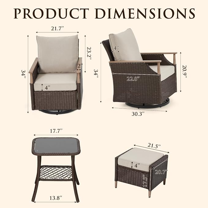 MELLCOM Patio Swivel Glider Rocker Chairs Set Wicker 5 Piece Patio Furniture - Image 2
