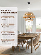 20" Farmhouse Chandeliers for Dining Room 6-Light Solid Wood French Country - Image 6