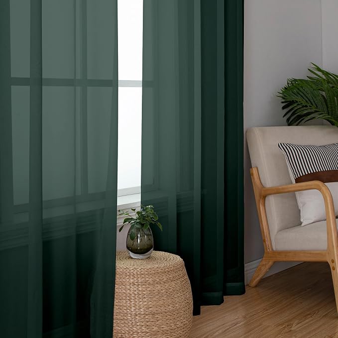 Green Sheer Curtain 96 Inches Long 2 Panels Set - Image 4